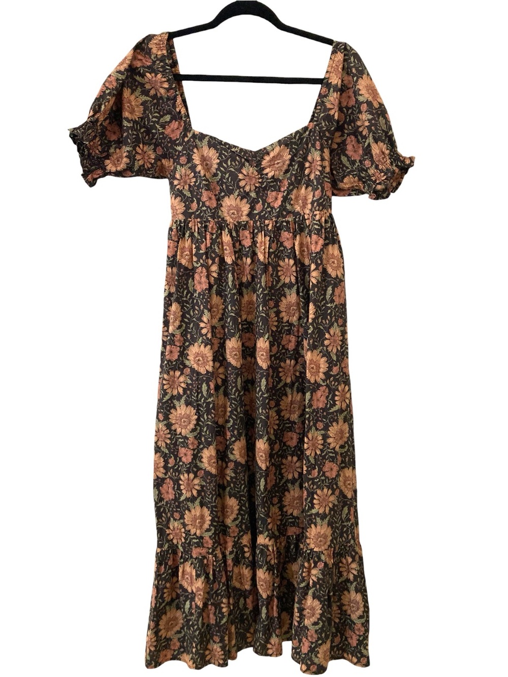 Smocked Bodice Floral Maxi Dress in Rust Floral